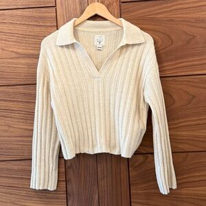 Billabong Flip Out Ribbed Cream Johnny Collar Sweater - Sz S